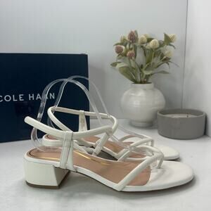 Cole Haan Calli Thong Block Heel Slip On Sandal Egret Leather Women 9.5 Tried On
